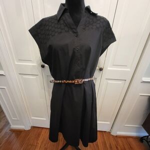 Retro Inspired Black Shirt Waist Dress Eyelet sz L  Cottage Tradwife Twee